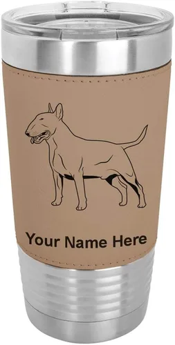 Miniatura 17 de LaserGram Vaso aislado al vacío de 20 onzas, perro Bull Terrier, grabado personalizado incluido (piel sintética, estilo béisbol)