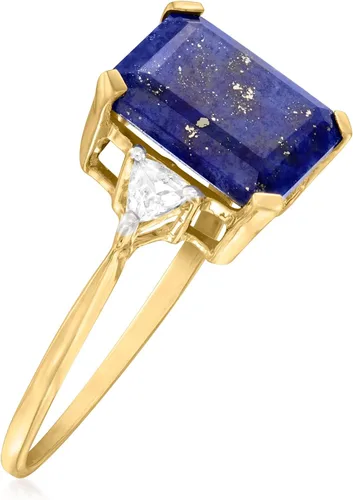 Miniatura 3 de Anillo de lapislázuli Canaria con topacio blanco de 0.20 quilates en oro amarillo de 10 quilates, Piedra preciosa, lapislázuli