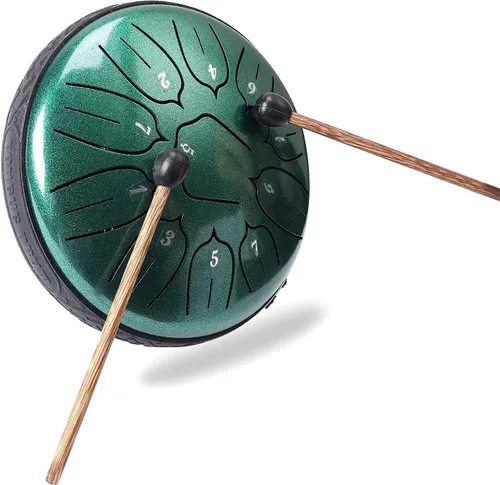 Miniatura 4 de Ubblove Tambor de lengua de acero, 11 notas, tambor de mano de 6 pulgadas, instrumentos de percusión con bolsa de mazos para meditación, educación 6