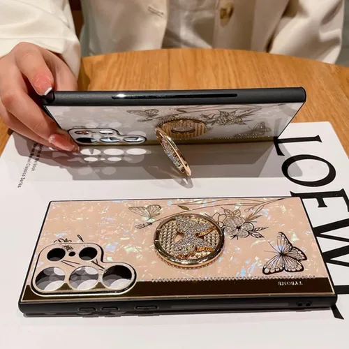 Miniatura 2 de Changjia Funda con función atril para Samsung Galaxy A15 5G, bonita funda con purpurina 3D con diamantes de imitación de mariposa con diamantes