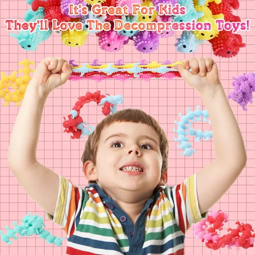Miniatura 4 de Chivao Paquete de 100 juguetes sensoriales de cuerda elástica a granel, juguetes sensoriales para niños y adultos, gusanos coloridos para aliviar