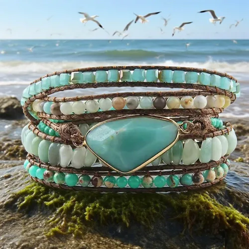 Miniatura 72 de ZOSOJONA - Pulseras bohemias hechas a mano de piedra natural, que dan vuelta, con cuentas de cristal de turquesa