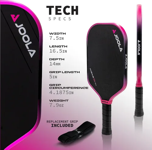 Miniatura 2 de JOOLA Tyson McGuffin 3S 14mm Pala de Pickleball - Forma Alargada con Mango Más Corto. Tecnología de Superficie de Carbono Cargado para Potencia
