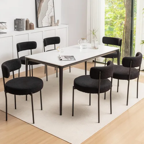 Miniatura 21 de Boucle - Juego de 2 sillas de comedor modernas de mediados de siglo con patas de metal, sillas de cocina tapizadas para comedor, cocina (beige)