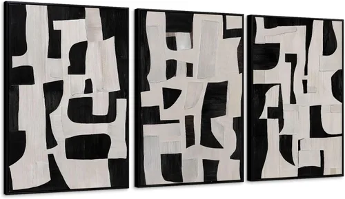 Miniatura 11 de Zessonic - Arte de pared abstracto en negro y oro - Decoración 2 piezas 16 x 24 pulgadas, lienzo en blanco y negro con lámina dorada para sala