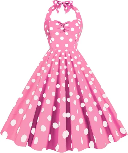Vestido vintage de los años 50 Audrey Hepburn para mujer, estilo halter, a lunares, retro, rockabilly de los años 50 y 60, para cóctel, fiesta,