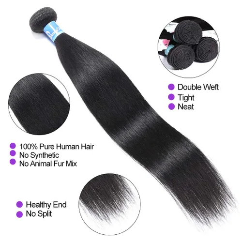 Miniatura 2 de Mechones de cabello 10A Remy peruano, cabello lacio, sedoso, 100 % sin procesar