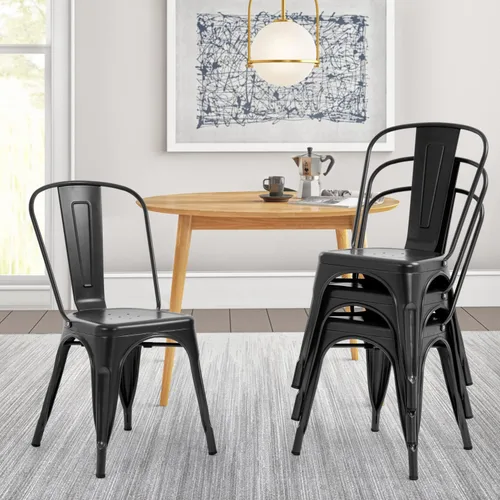 Miniatura 2 de Juego de 4 sillas de comedor de metal para interiores y exteriores, sillas apilables para patio, cocina, sillas de metal, sillas de restaurante