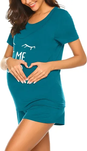 Miniatura 4 de Ekouaer - Conjunto de pijama de maternidad para el hospital o el hogar, con camiseta para lactancia y pantalón corto ajustable para el embarazo