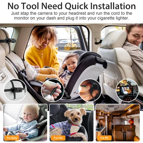 Miniatura 7 de Itomoro Espejos orientados hacia atrás, 2 cámaras de automóvil para niños, pantalla HD ultra ancha de 7 pulgadas 1080P con 2 cámaras de visión