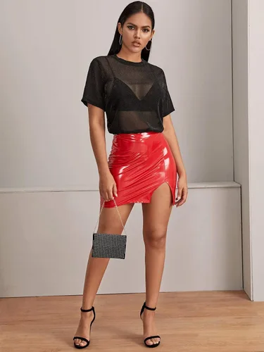 Miniatura 5 de MakeMeChic Blusa de verano de manga corta para mujer con malla transparente y sexy