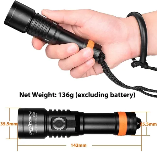 Miniatura 7 de ORCATORCH D530 Luz LED Roja de Buceo, 210 Lúmenes, Ángulo de Haz Estrecho de 6 Grados, Interruptor Lateral de Aleación de Titanio, 2 Modos de rojo