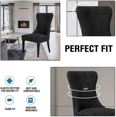 Miniatura 4 de XMNTG Juego de 4 fundas elásticas de terciopelo negro para silla con respaldo de ala, súper suave, reutilizables, lavables, protectores de silla