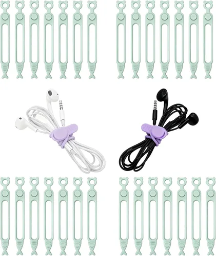 Miniatura 10 de 28 piezas de bridas de silicona reutilizables, correas de cable negro para organizar cables de carga, cables de computadora