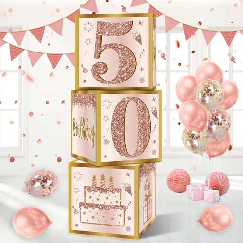 Miniatura 19 de Guiruiy 3 piezas de cajas de decoración para el 30 cumpleaños de mujeres, cajas de globos de cumpleaños de 30 años en rosa y oro rosa, decoración
