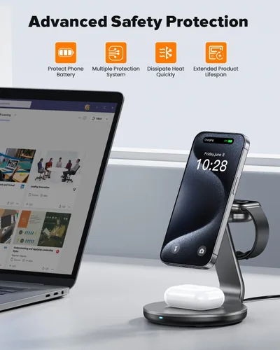 Miniatura 7 de HERRBOL Estación de carga 3 en 1 compatible con cargador Magsafe Soporte de cargador inalámbrico para iPhone 17 16e 16 15 14 13 12 Estación de carga