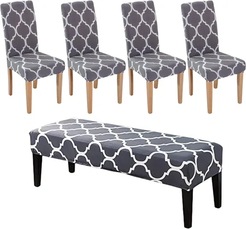 Miniatura 12 de HAOYONG Funda para Silla de Comedor con Estampado, Funda Desmontable Lavable para Silla Parsons, Protector de Asiento Desmontable para Comedor, 15
