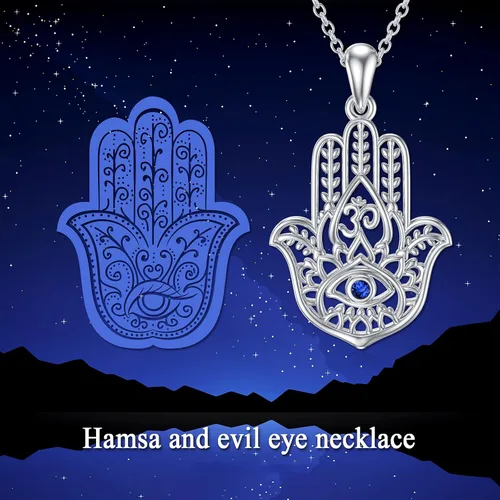 Miniatura 38 de PROESS Collar de plata de ley Hamsa Fátima collar de elefante, colgante de ojo azul, joyería para hombres, mujeres, niñas y niños