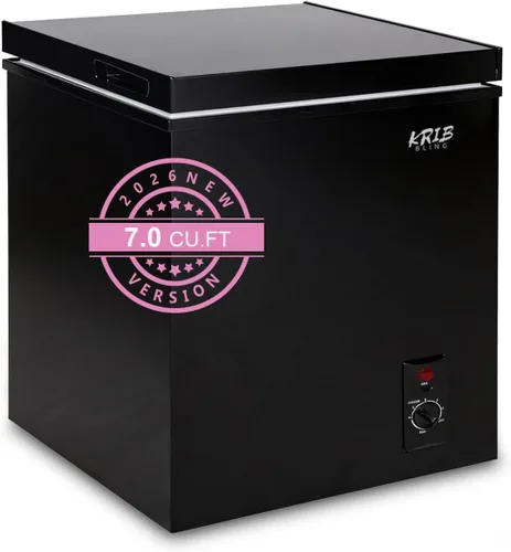 KRIB BLING Congelador de pecho, termostato ajustable, congeladores compactos con cesta de almacenamiento extraíble para casa, cocina, garaje, Negro