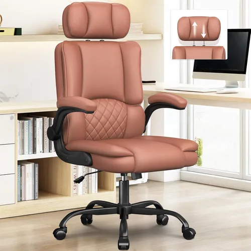Miniatura 10 de Silla ergonómica de oficina ejecutiva, silla de computadora con reposacabezas ajustable, silla de escritorio de piel sintética, silla giratoria