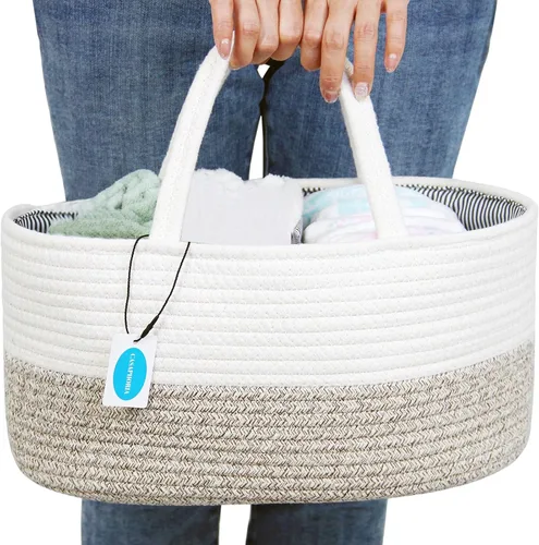 Miniatura 8 de Casaphoria Caddy Organization - Cesta de cuerda de algodón tejida para almacenamiento, cesta circular suave con asa, material de algodón
