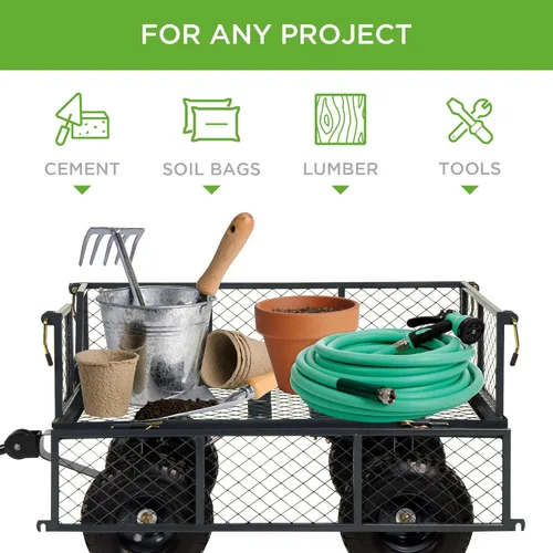 Miniatura 4 de Best Choice Products Carrito de jardín utilitario para césped, patio con capacidad de peso de acero resistente de 400 libras, lados extraíbles, Gris