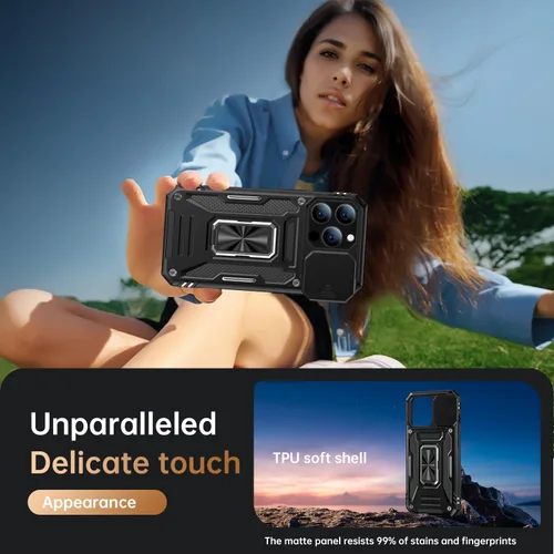 Miniatura 6 de MERRO Funda para iPhone 13 Pro con protector de pantalla, protección de cámara deslizante, funda resistente de grado militar con soporte magnético