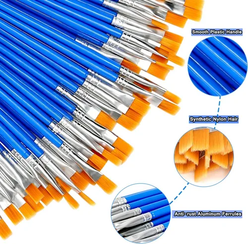 Miniatura 2 de 100 Pinceles de Pintura para Pintura Acrílica, Pinceles para Niños, Pelo de Nailon Plano, Pincel de Manualidades, Pequeño, Óleo, Acuarelas, Azul