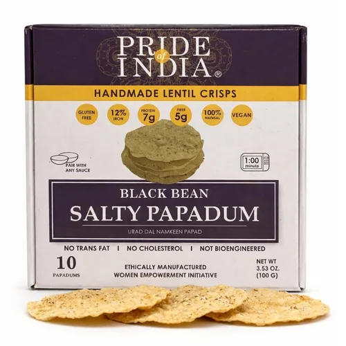 Miniatura 10 de Pride of India Paquete variado de papadum de sabores surtidos – 60 unidades, paquete de 6 (21 onzas/21.16 oz) Patatas fritas de lentejas lisas