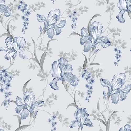 VaryStyle Papel tapiz floral azul gris de 17.7 x 118 pulgadas, para despegar y pegar, ramo de flores de iris, papel de contacto floral, papel de