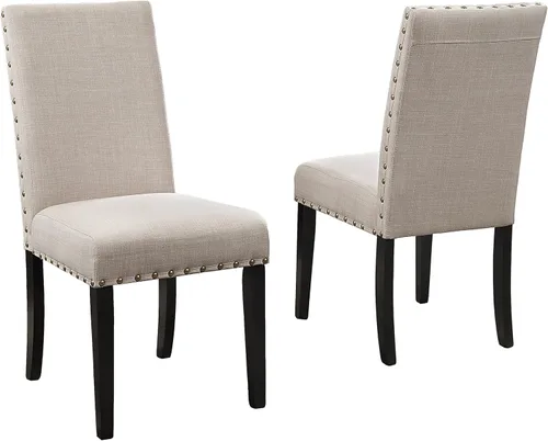 Roundhill Furniture Biony - Sillas de comedor de tela color café con detalle de tachuelas, juego de 2, marrón, café