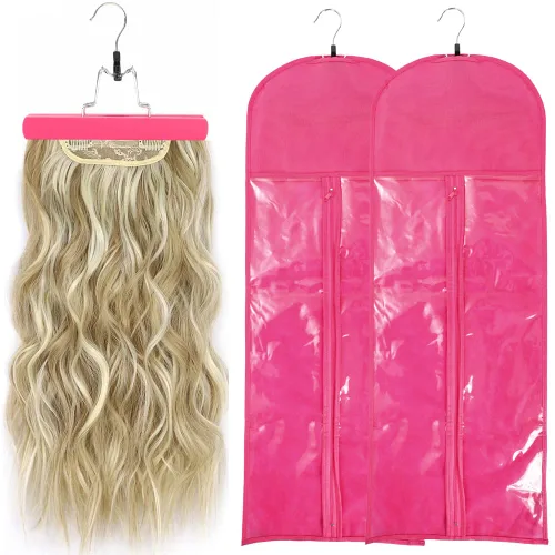 Miniatura 8 de 2 soportes para extensiones de cabello, bolsa de almacenamiento extra larga para peluca con colgador, almacenamiento de extensiones de cabello