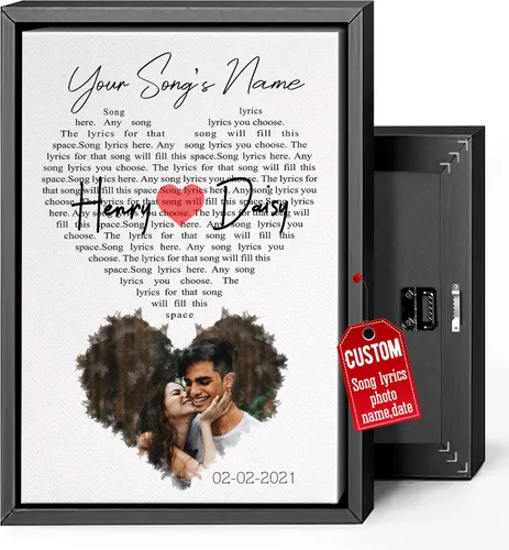 Miniatura 12 de H-DEWALL Regalos para marido de parte de la esposa, letras de canciones personalizadas con marco, discos de vinilo retro, decoración de pared