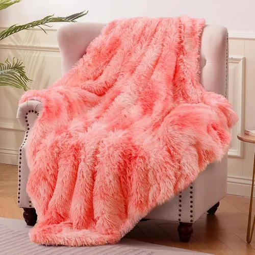 Miniatura 26 de Exclusivo Mezcla Manta de Cama Mullida de Piel Sintética Tamaño King, Mantas Reversibles Shaggy de Vellón Sherpa Teñido Tie Dye, Mantas Mullidas