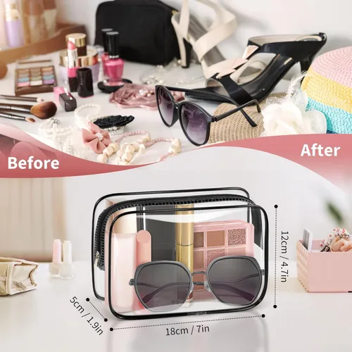 Miniatura 2 de TISRATOK 12 piezas Bolsa de maquillaje transparente para mujeres con cremallera, estuche de aseo aprobado por la TSA, bolsa de cosméticos a granel