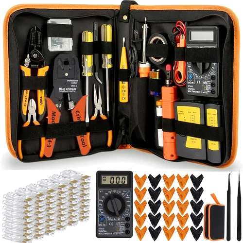Miniatura 7 de LEATBUY RJ45 Crimp Network Tool Cat5/Cat5e/Cat6 Crimping Tool Set for RJ11/RJ12 for Regular End-Pass-Through with 50PCS Connectors, Network Tool Set