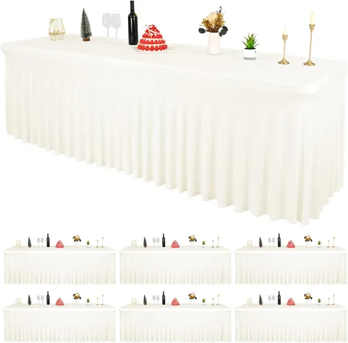 Miniatura 38 de 2 Packs Black Spandex Table Clothes for 6 Foot Rectangle Tables, Wrinkle Resistant Fitted Tables Cover, Washable Stretch Table Skirts for Weddings