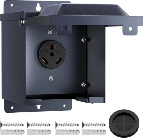 Joinfworld Caja de toma de corriente de 30 amperios para RV, Receptáculo de RV resistente a la intemperie listado UL 125V Nema TT-30R, Caja de