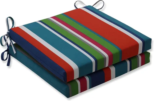 Miniatura 20 de Pillow Perfect Cojín cuadrado para asiento de silla esquinera para interiores y exteriores con lazos, relleno de fibra de felpa, resistente a