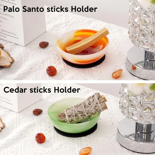 Miniatura 7 de Soporte para Incienso, Diseño Multiusos, Quemador de Incienso de Ágata, Atrapador de Cenizas con 9 Agujeros de Latón, Soporte para Varillas