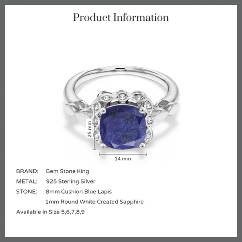 Miniatura 33 de Gem Stone King Anillo de compromiso de plata de ley 925 de 0.315 in con piedra natal y zafiro blanco creado Anillo de compromiso de boda