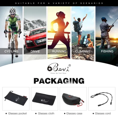 Miniatura 7 de Bevi Lentes de sol deportivos polarizados TR90, marco duradero y ultraligero para hombres y mujeres, béisbol, correr, ciclismo, golf Amarillo Azul