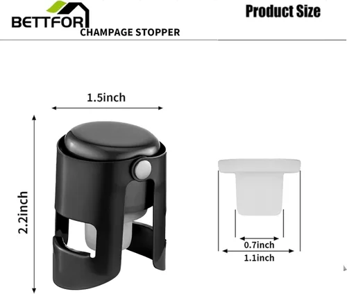 Miniatura 3 de Tapones de champán con protector de champán de acero inoxidable con silicona de grado alimenticio a prueba de fugas que se mantienen frescos, Negro
