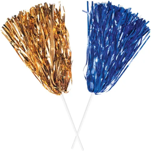 Anderson's Pompones de animadora de alta calidad de color dorado metálico y azul real, pompones de animadora para deportes, fútbol, baloncesto, Azul