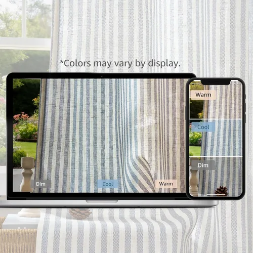 Miniatura 9 de jinchan - Cortinas de lino para sala o dormitorio, con estampado a rayas azules sobre beige, patrón de franjas que filtran la luz, accesorio