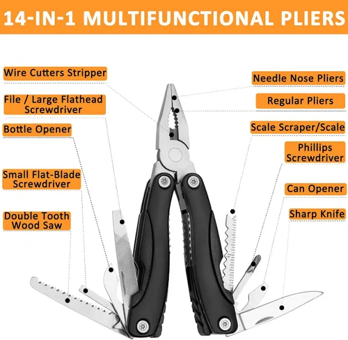 Miniatura 5 de Kit de asistencia de emergencia para automóvil con compresor de aire portátil, cables de puente, martillo de seguridad, todo en uno, juego de Negro