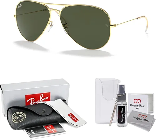 Miniatura 55 de Ray-Ban RB3025 - Lentes de sol de aviador de metal para hombre y mujer + paquete con kit de cuidado de gafas iWear de diseñador