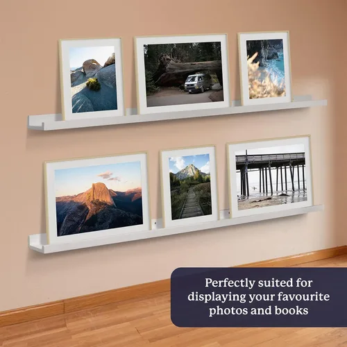 Miniatura 6 de Kraftex Estante de repisa para pared [blanco, 60 pulgadas, paquete de 2] Estantes flotantes estrechos para fotos e imágenes. Estante de exhibición