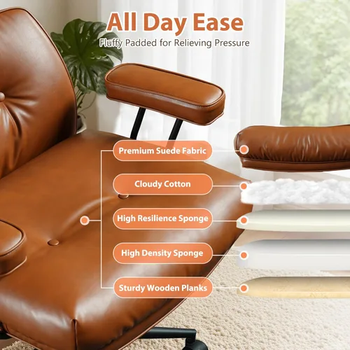 Miniatura 5 de Silla de oficina con 360 ruedas, silla de oficina de mediados de siglo con soporte para el respaldo, silla de escritorio de piel sintética, ángulo