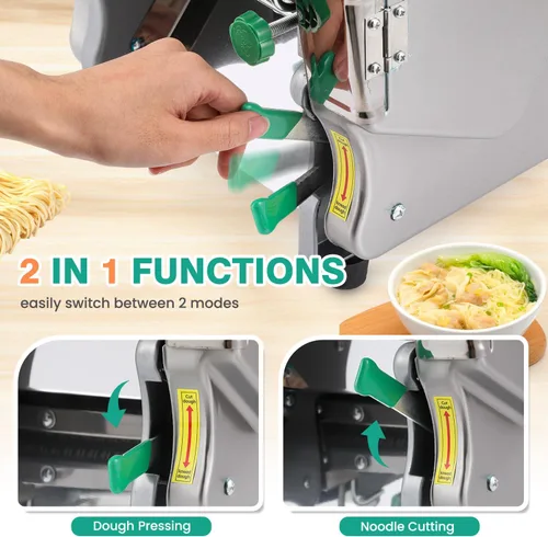 Miniatura 4 de Newhai Máquina de fideos automática 2 en 1 para hacer pasta eléctrica comercial, grosor ajustable, 0.079 in, 0.236 in, máquina de prensado